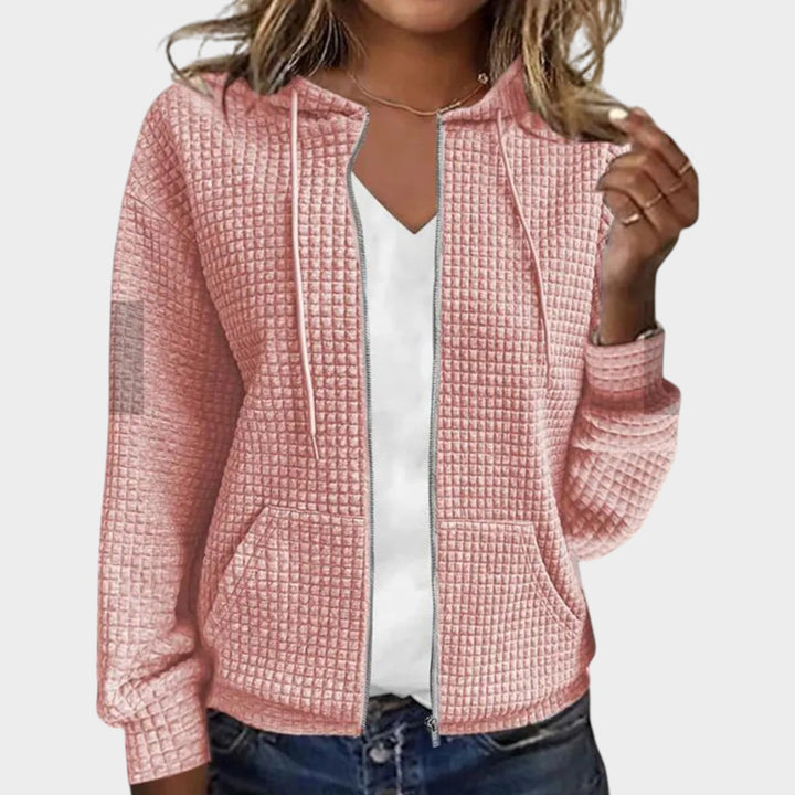Textured Knitted Zip Up Cardigan