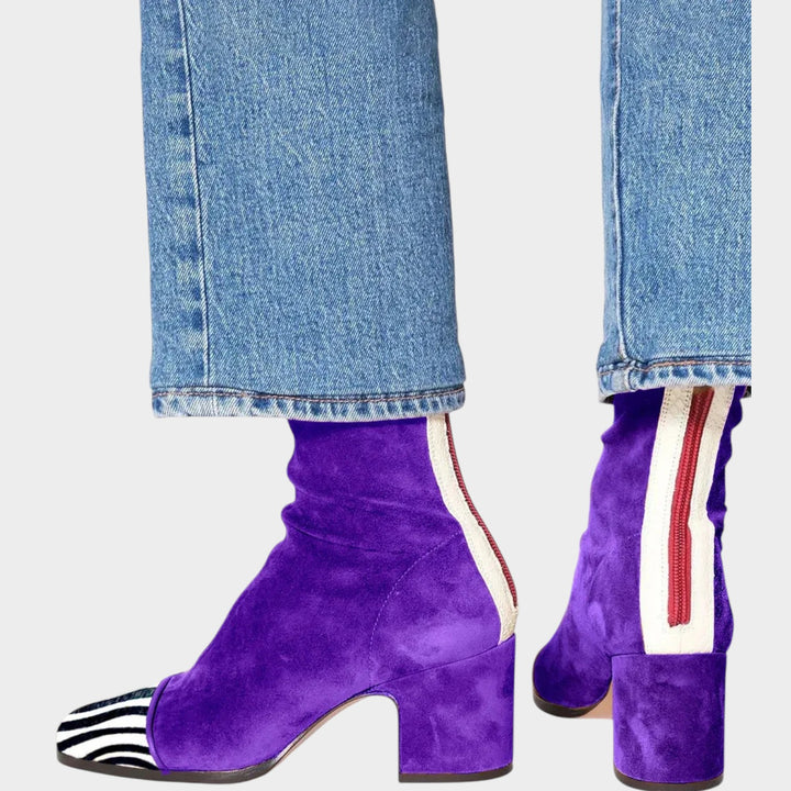 Suede Ankle Boots with Block Heel & Square Toe