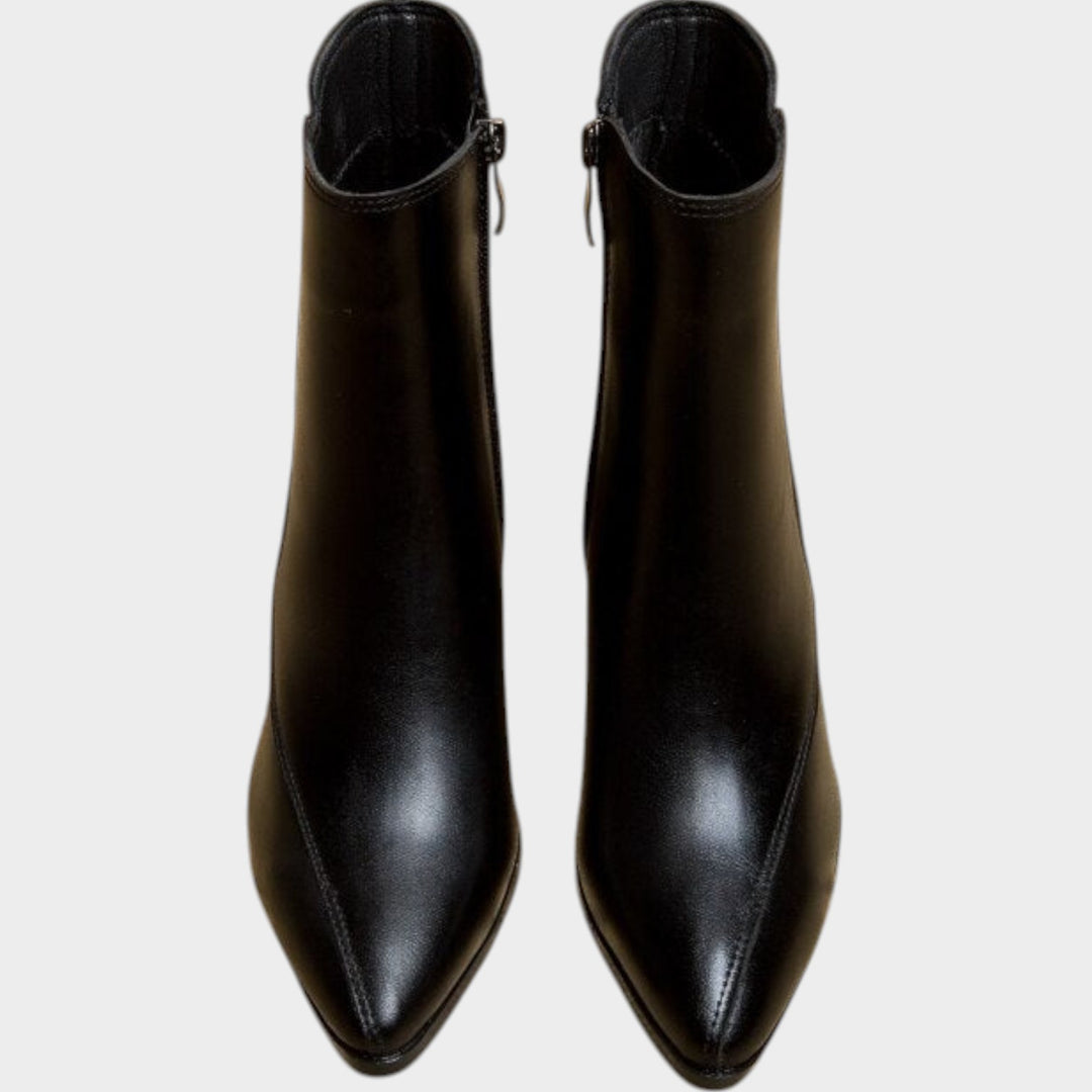 Leather  Pointed Toe Block Heel Ankle Boots