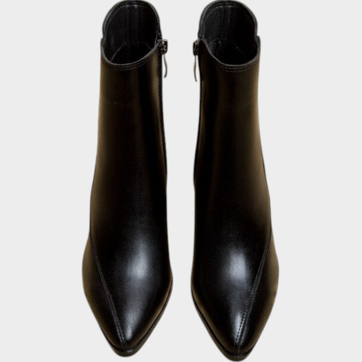 Leather  Pointed Toe Block Heel Ankle Boots