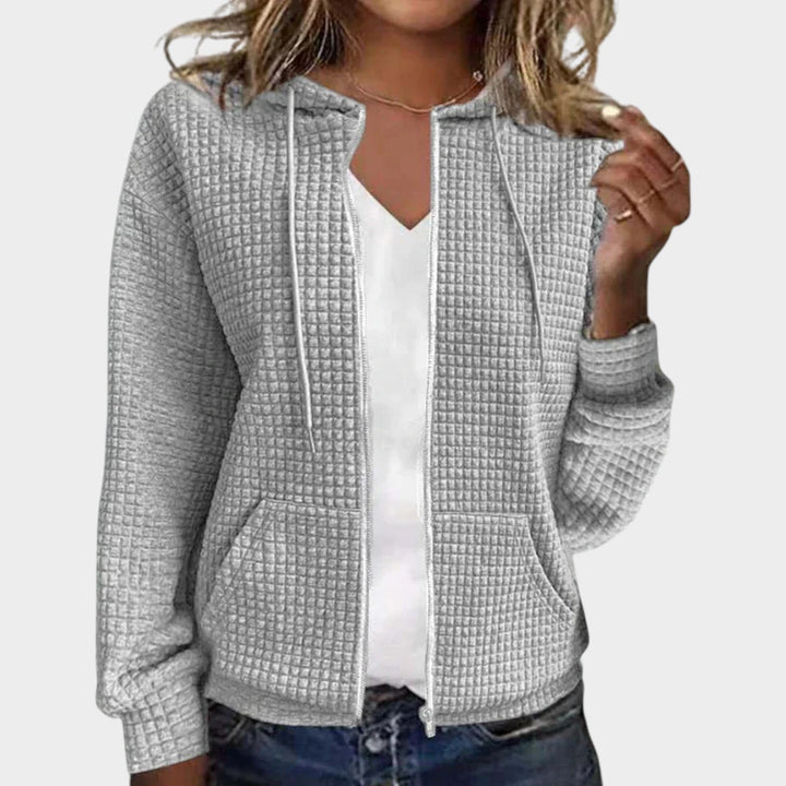 Textured Knitted Zip Up Cardigan