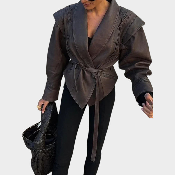 Leather Faux Wrap Jacket