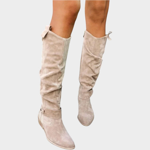 Knee High Suede Slouch Low Heel Boots