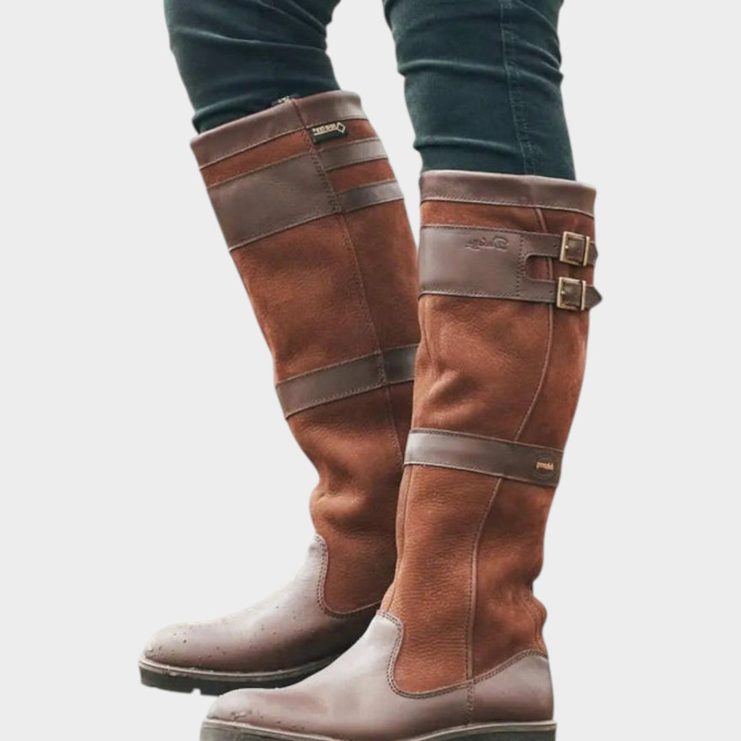 Knee High Leather Riding Boots with Buckle Detail