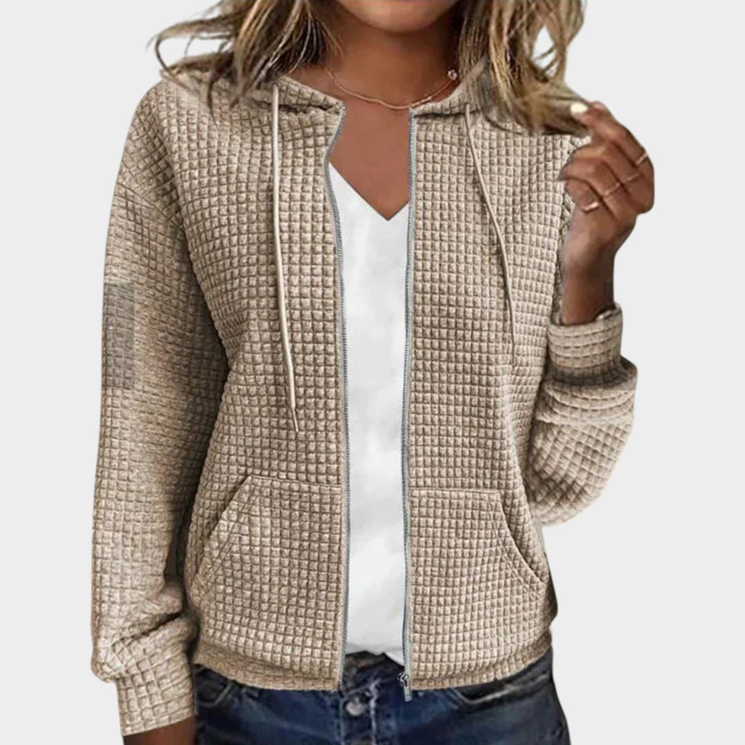 Textured Knitted Zip Up Cardigan