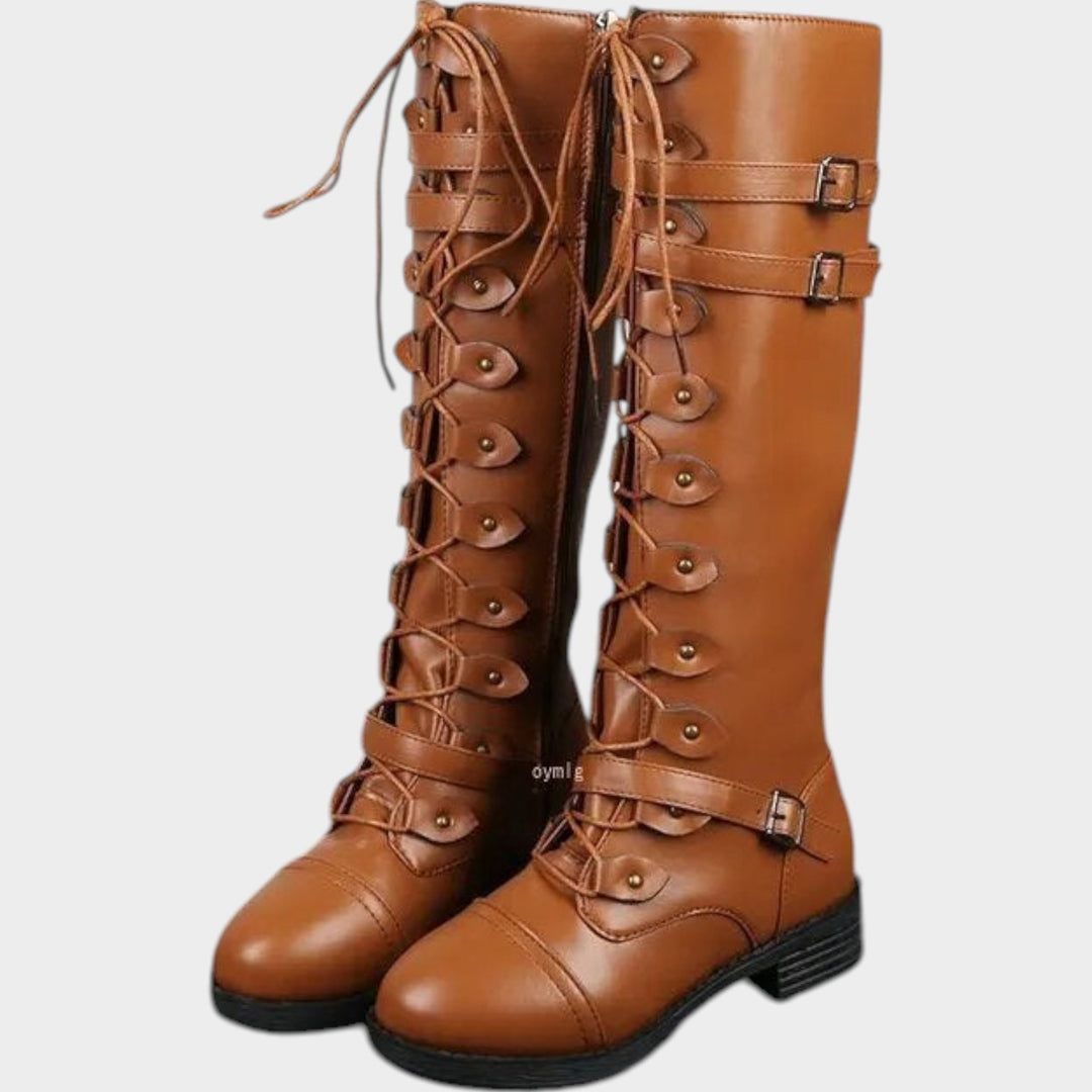 Knee High Lace Leather Riding Boots