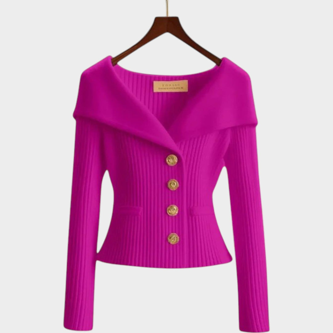 Wide Collar Knitted Button Up Cardigan