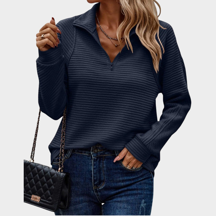 Quarter Zip Ribbed Knitted Jumper