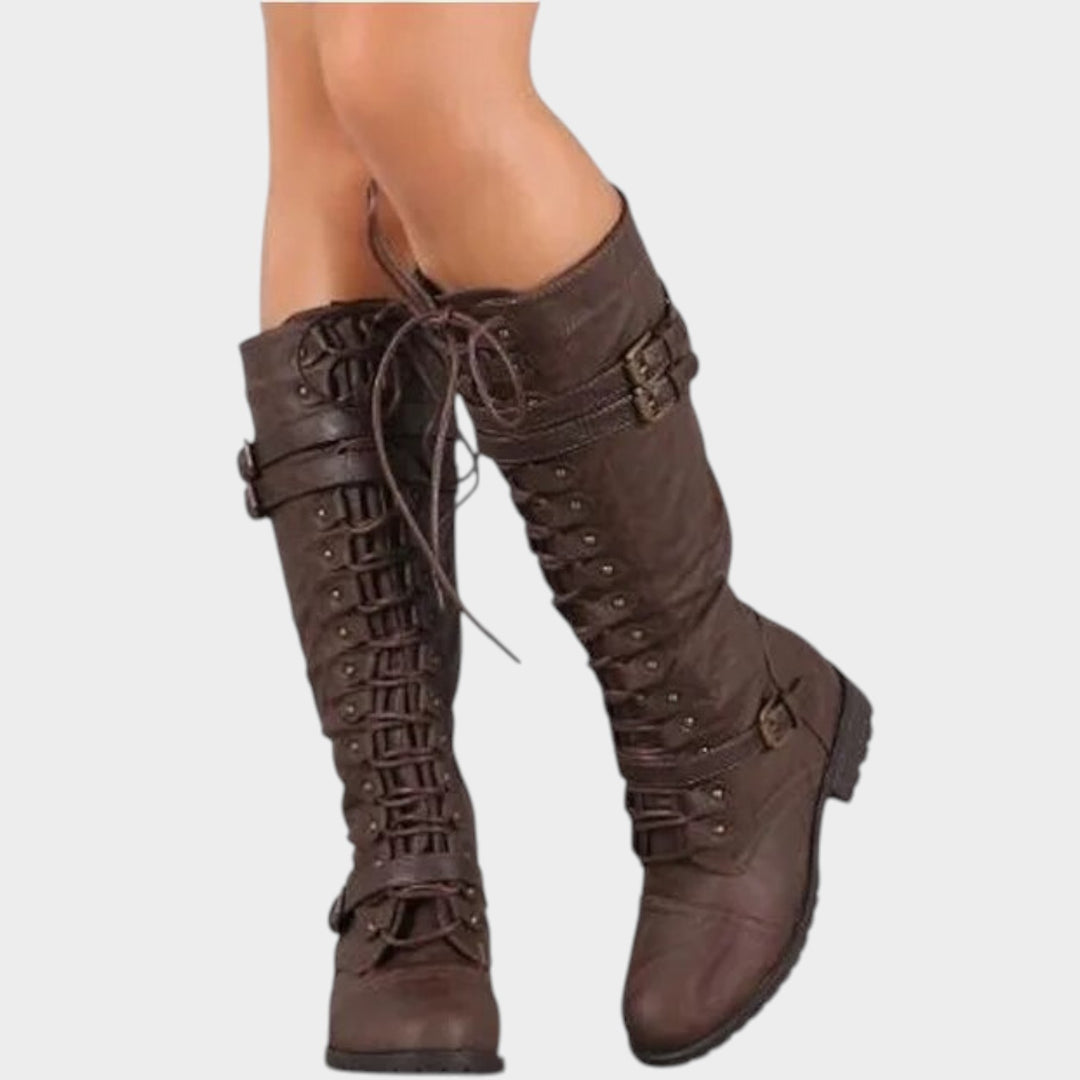 Knee High Lace Leather Riding Boots