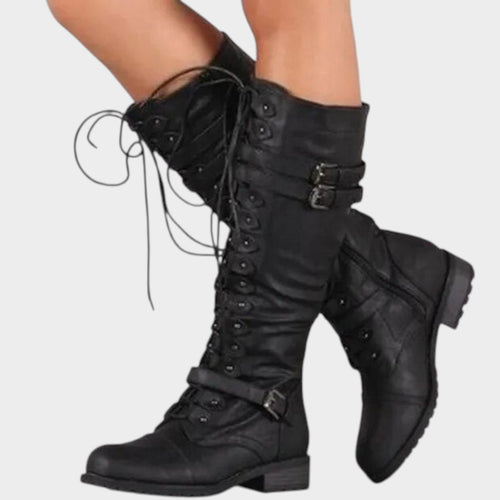 Knee High Lace Leather Riding Boots