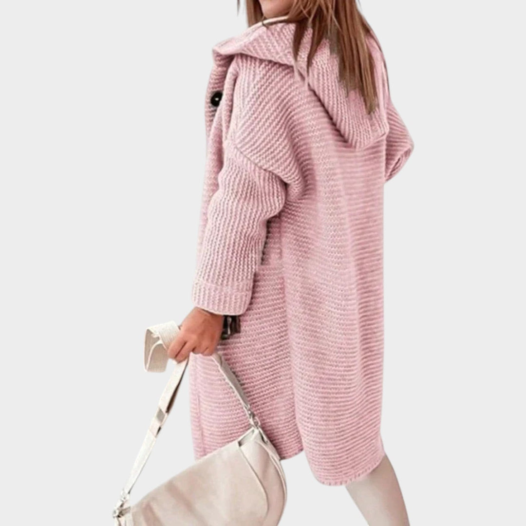 Long Hooded Chunky Knitted Cardigan