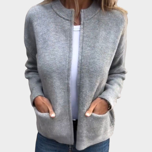 Ribbed Knitted Zip Up Cardigan