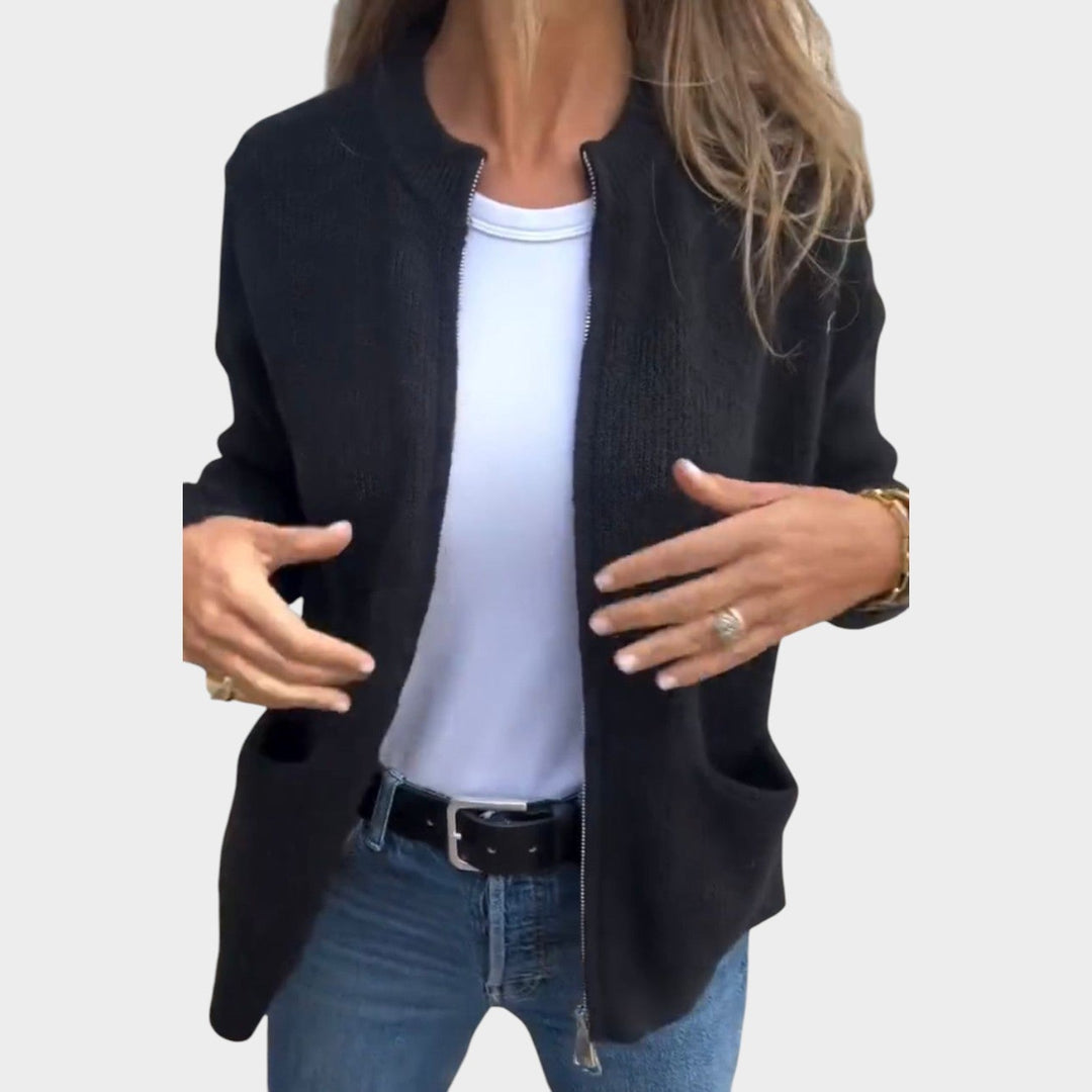 Ribbed Knitted Zip Up Cardigan