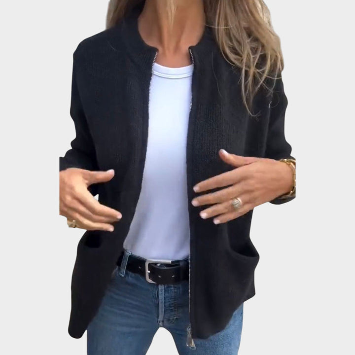 Ribbed Knitted Zip Up Cardigan