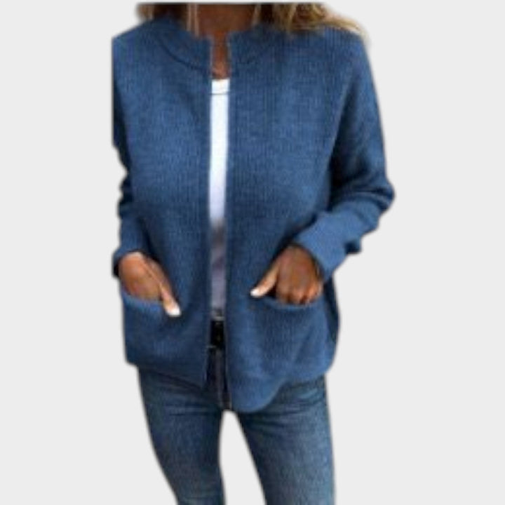 Ribbed Knitted Zip Up Cardigan
