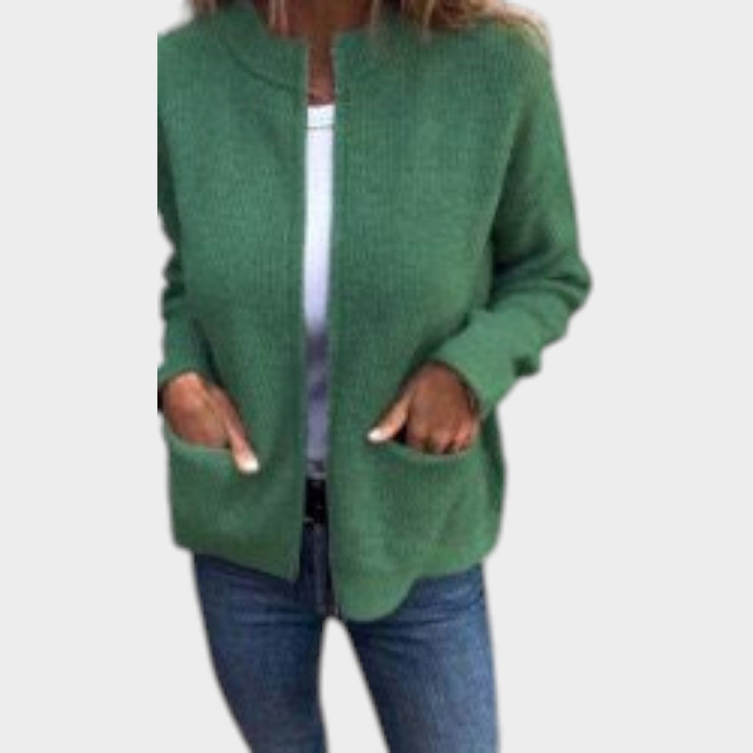 Ribbed Knitted Zip Up Cardigan