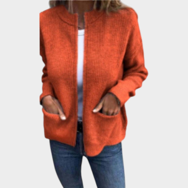 Ribbed Knitted Zip Up Cardigan