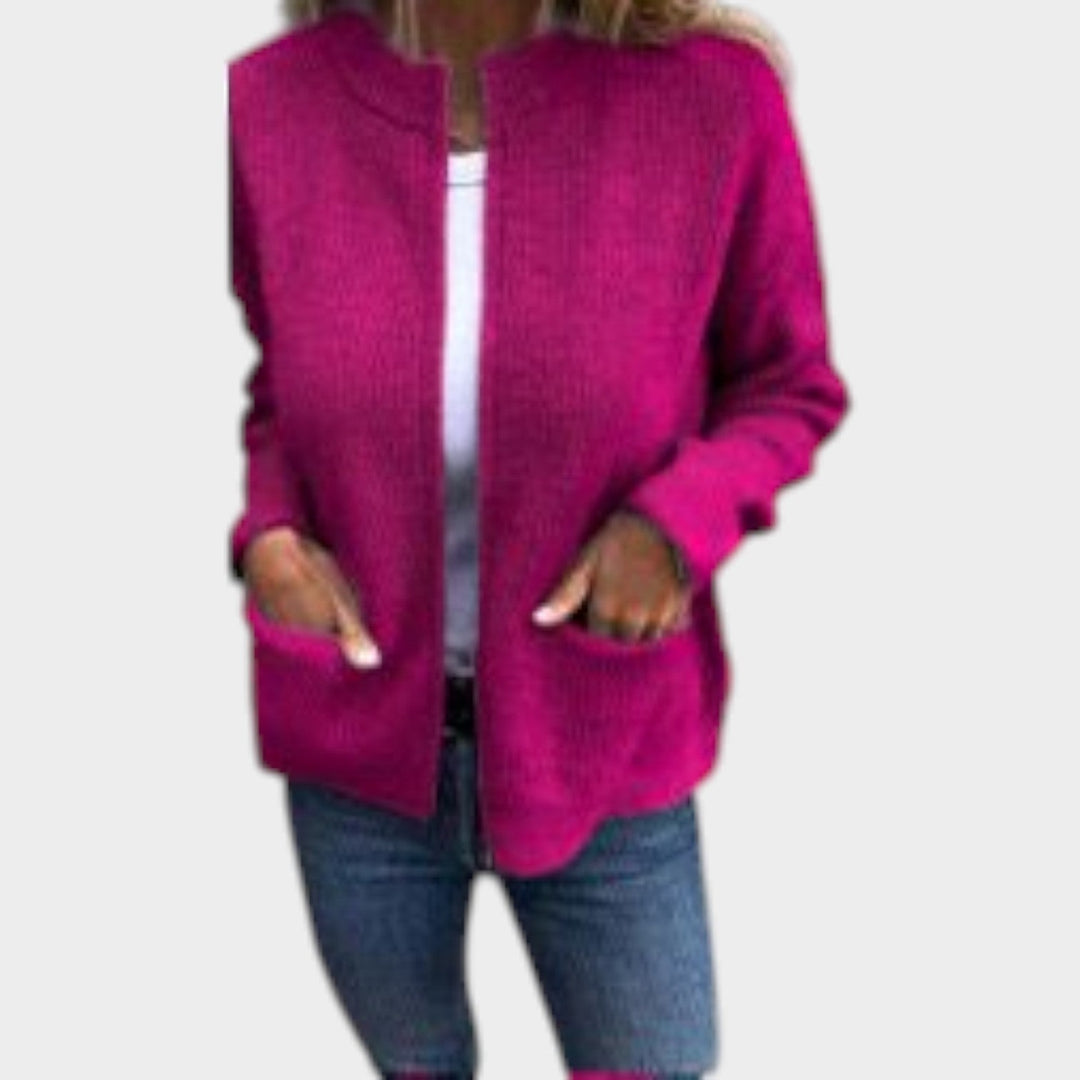 Ribbed Knitted Zip Up Cardigan