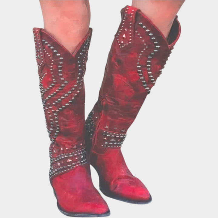 Studded Western Knee High Boots