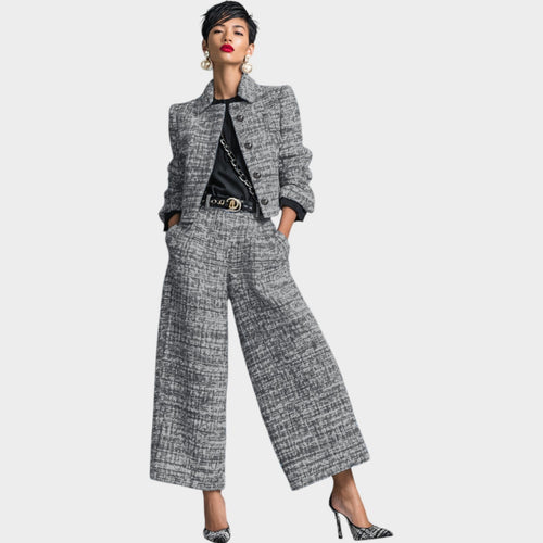 Women's Suit Wide Leg Tweed Two-Piece Set