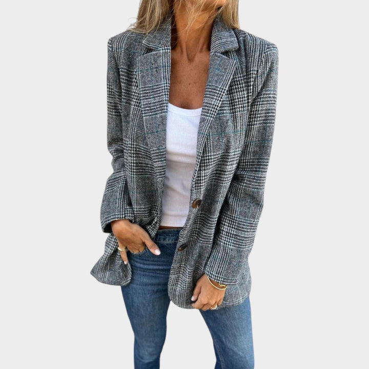Women’s Blazer Casual Plaid Longline Lapel Collar
