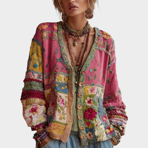 Bohemian Patchwork Knitted Cardigan