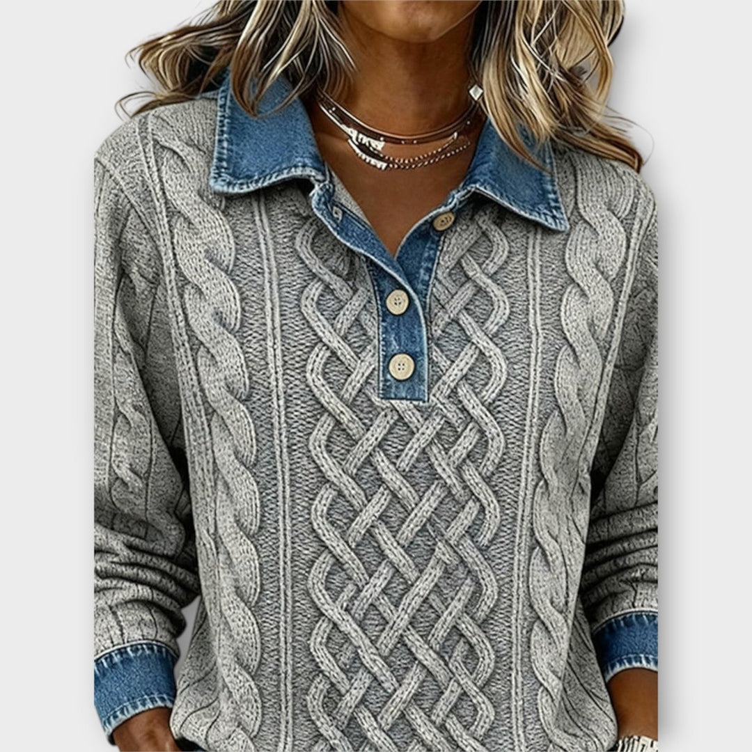 Cable Knitted Denim Collared Jumper