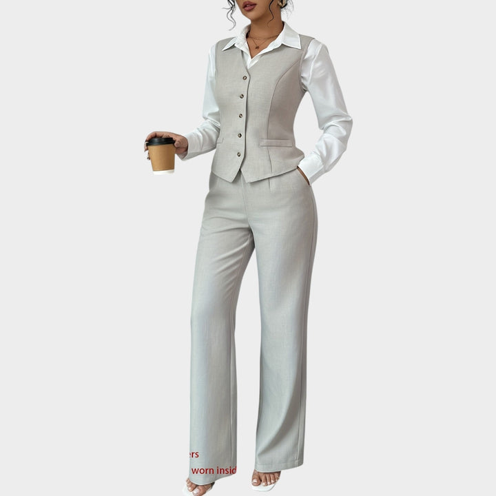 Women’s Suit Set 2 Piece Office Vest Wide Leg Pants