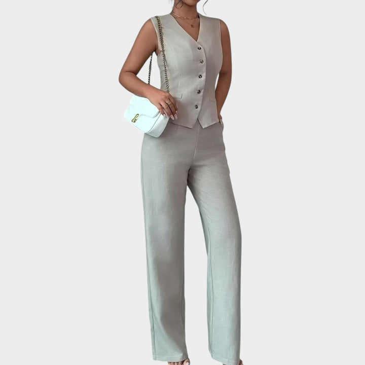 Women’s Suit Set 2 Piece Office Vest Wide Leg Pants