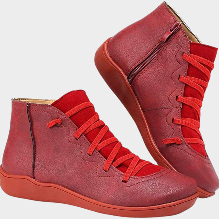 Lace Up Casual Ankle Boots with Side Zip Closure
