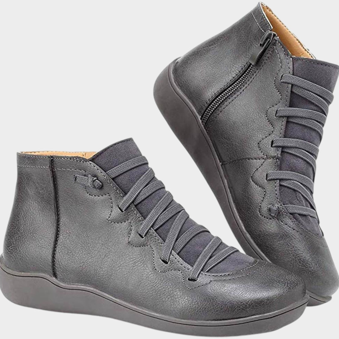 Lace Up Casual Ankle Boots with Side Zip Closure