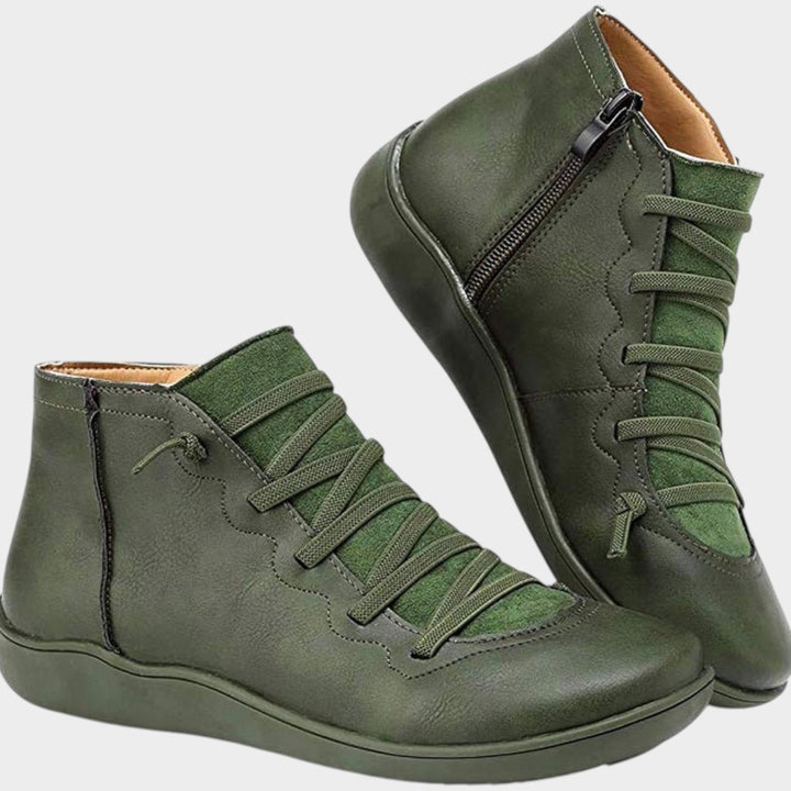 Lace Up Casual Ankle Boots with Side Zip Closure