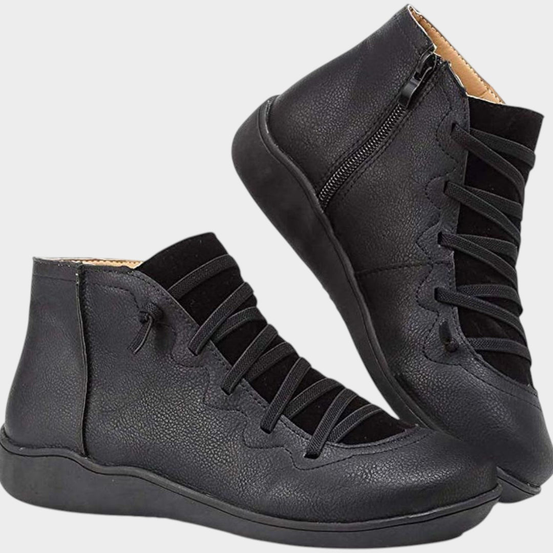Lace Up Casual Ankle Boots with Side Zip Closure