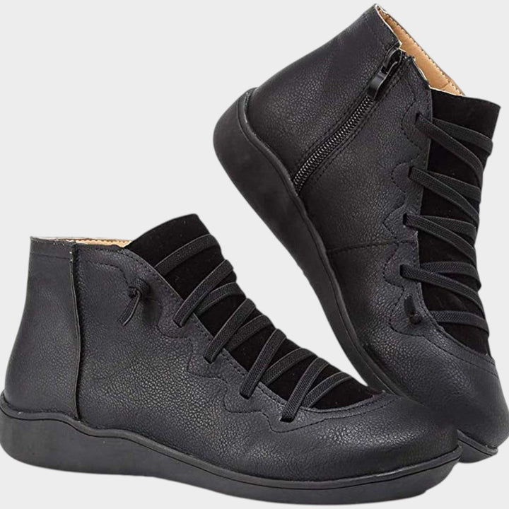 Lace Up Casual Ankle Boots with Side Zip Closure