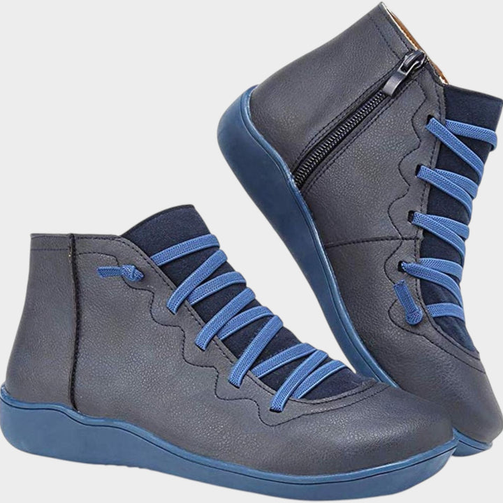 Lace Up Casual Ankle Boots with Side Zip Closure