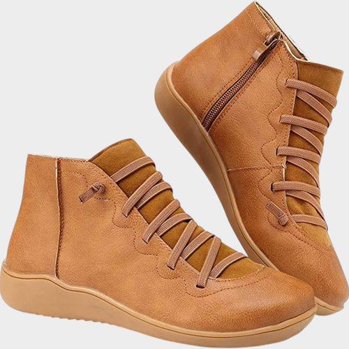 Lace Up Casual Ankle Boots with Side Zip Closure