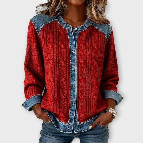 Cable Knitted Denim Collar Cardigan