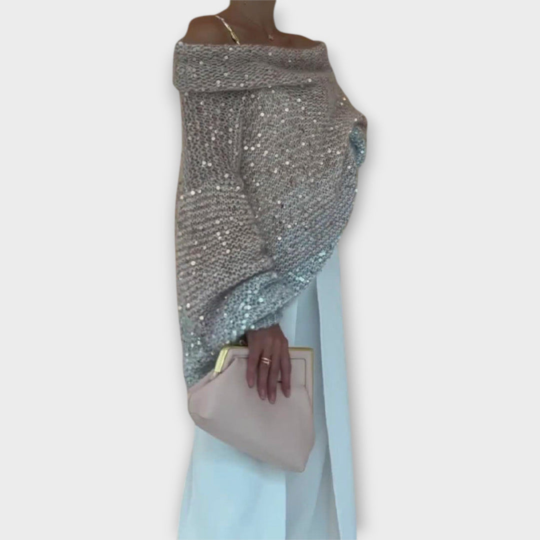 Sequin Off Shoulder Knitted Jumper