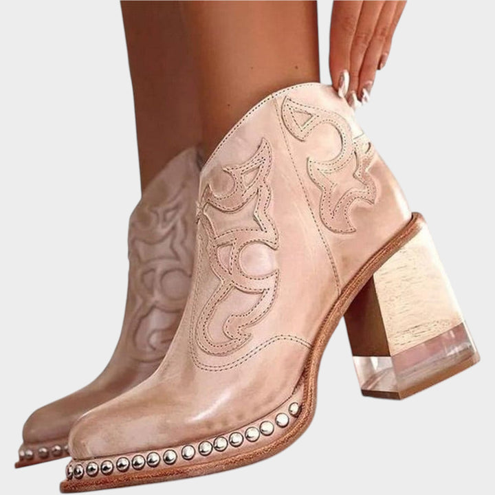 Embroidered Cowboy Ankle Boots with Block Heel
