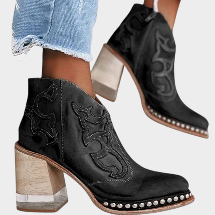 Embroidered Cowboy Ankle Boots with Block Heel