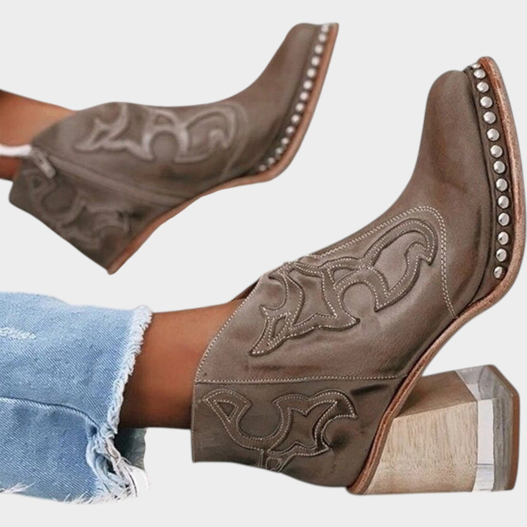 Embroidered Cowboy Ankle Boots with Block Heel