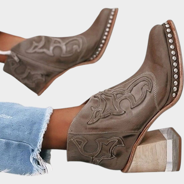 Embroidered Cowboy Ankle Boots with Block Heel