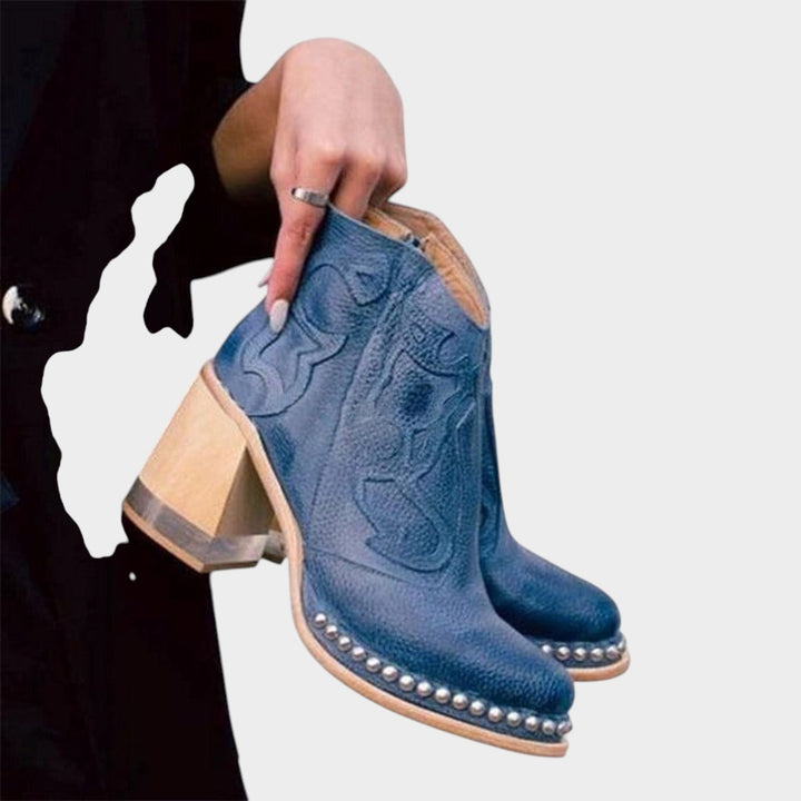 Embroidered Cowboy Ankle Boots with Block Heel