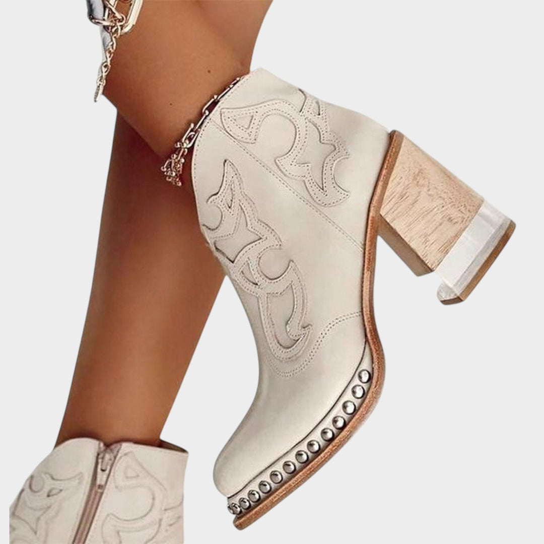 Embroidered Cowboy Ankle Boots with Block Heel