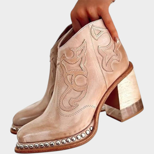 Embroidered Cowboy Ankle Boots with Block Heel