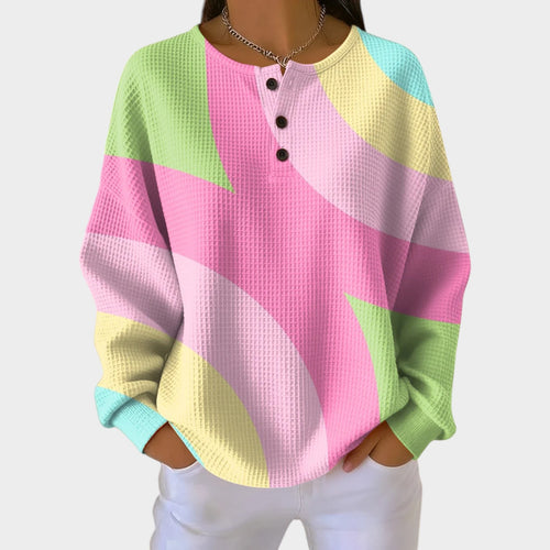 Waffle Knit Long Sleeve Henley Top