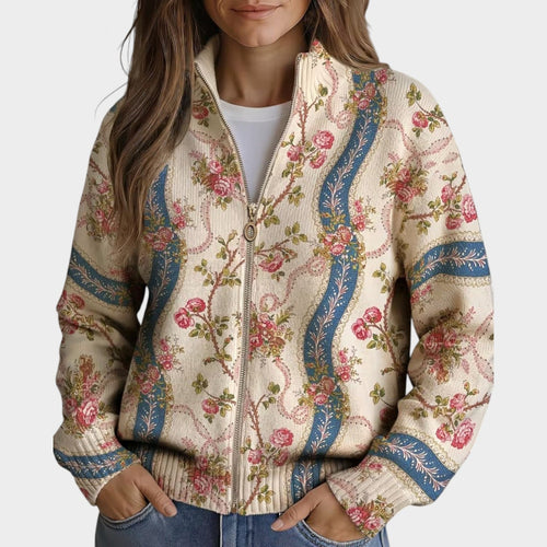 Women’s Rose Cardigan Floral Knit Ribbon Accent