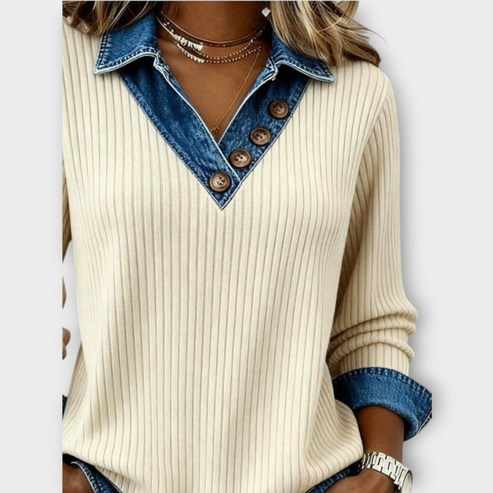 V Neck Ribbed Knitted Jumper