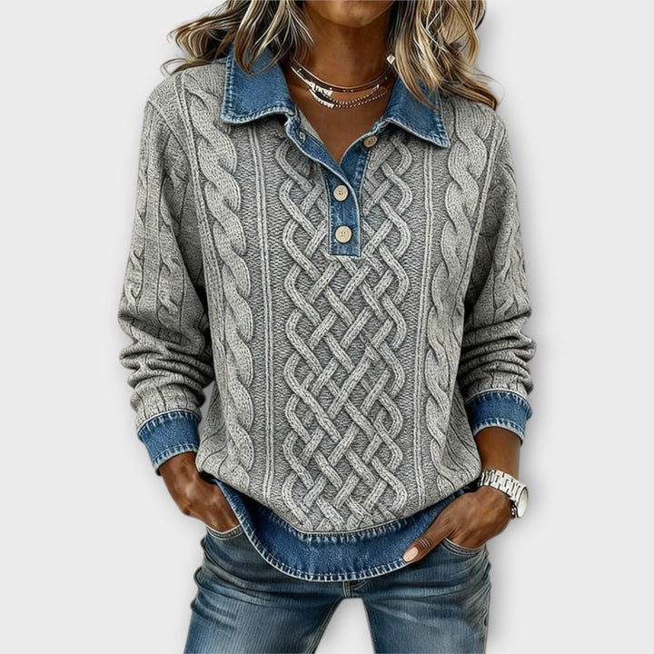 Cable Knitted Denim Collared Jumper