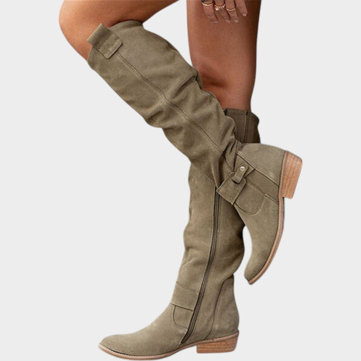 Knee High Suede Slouch Low Heel Boots